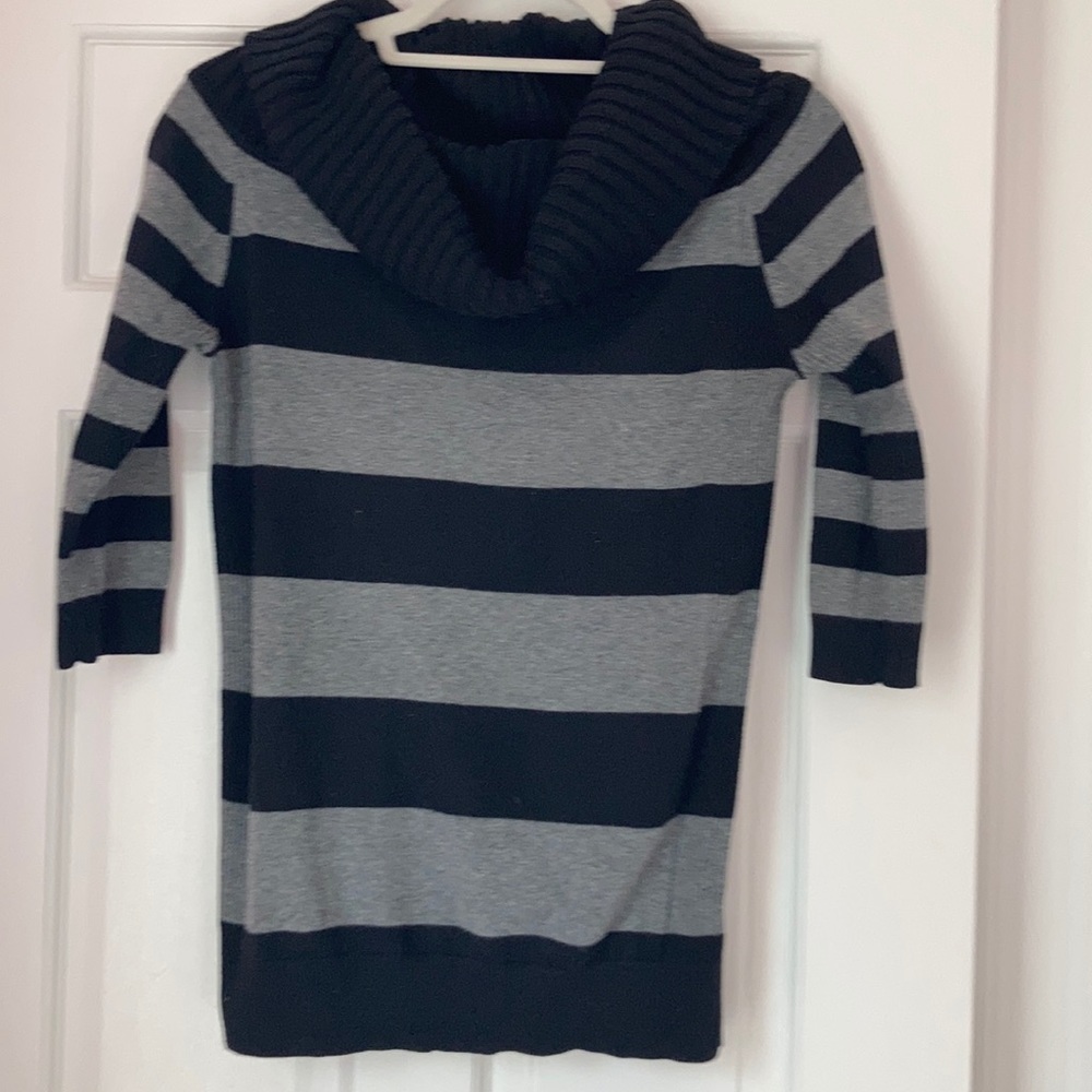 Black Striped Loose Neck Sweater
